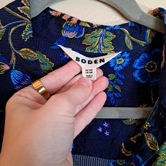 Boden Kate Satin Shirt Dress Navy Floral - Picture 8 of 11